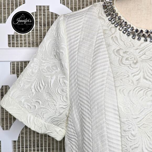 Rhyme Los Angeles Cream Floral & Herringbone Rhinestone Embellished Blouse M - Picture 7 of 16